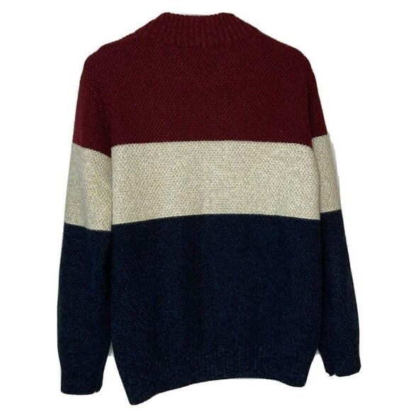 Fan Hans Fashion Men’s Retro Dad Full Zip Color Block Navy Red White Swe… - Picture 2 of 11